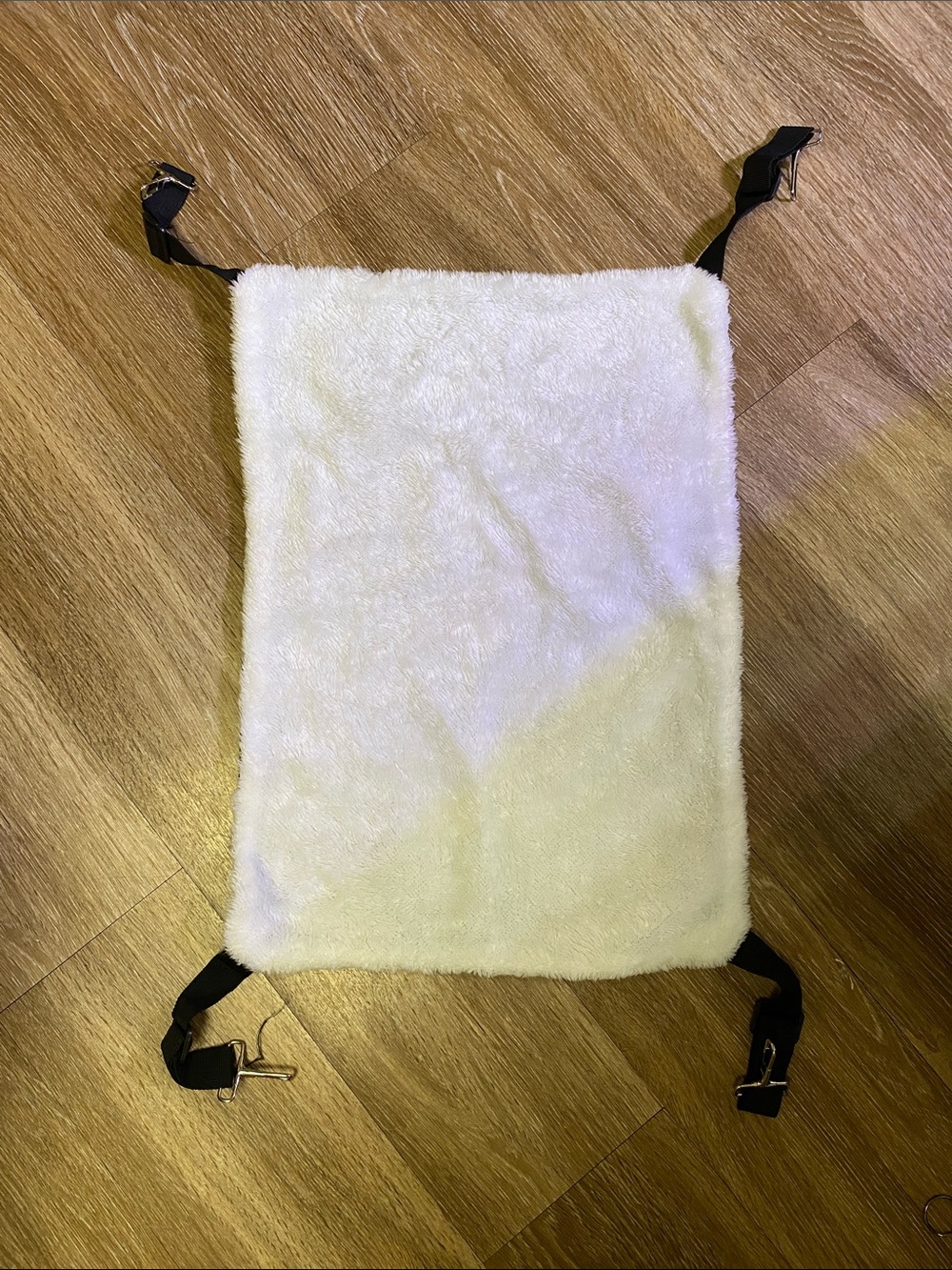 Plush White Fleece Hammock with Black Straps with hooks